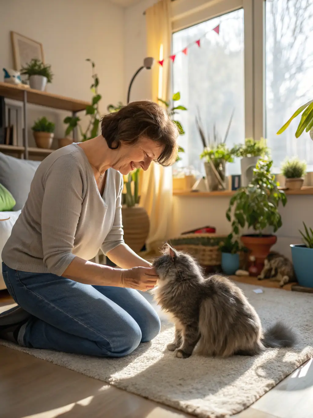 A Paws of Brevard caregiver carefully administering medication to a cat, highlighting the expertise and safety of the medication dispensing service.